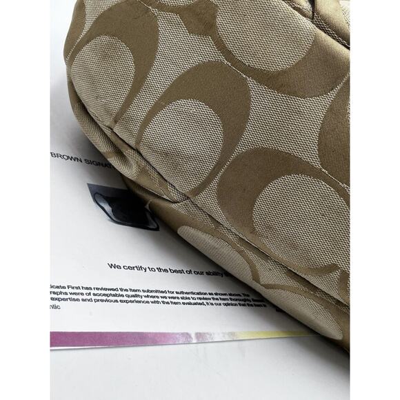 Coach F15067 Authenticated Signature Logo Khaki Beige Gold Tote Shoulder Bag - Picture 8 of 15